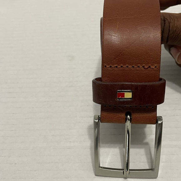 Tommy Hilfiger new denton 3.5cm leather belt in dark tan - Picture 1 of 7
